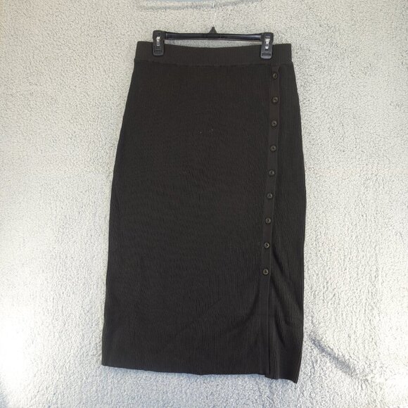 Lita By Ciara Women's True Ribbed midi skirt side slit button Black size XL NEW - Picture 4 of 10